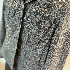 Studded Leopard cheetah Print Denim Jacket punk